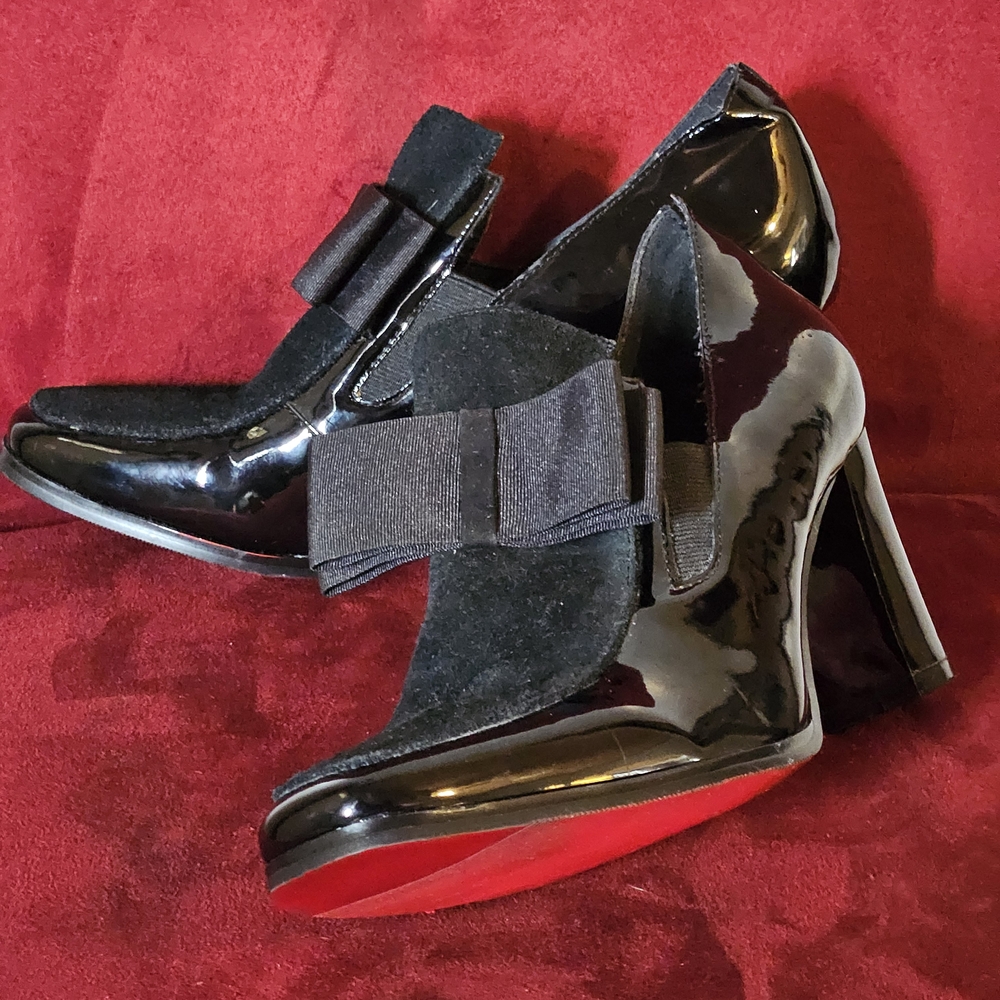 Red Bottom Sole High Heels Pumps Square Toe Genuine Leather Shoes Sz6.5